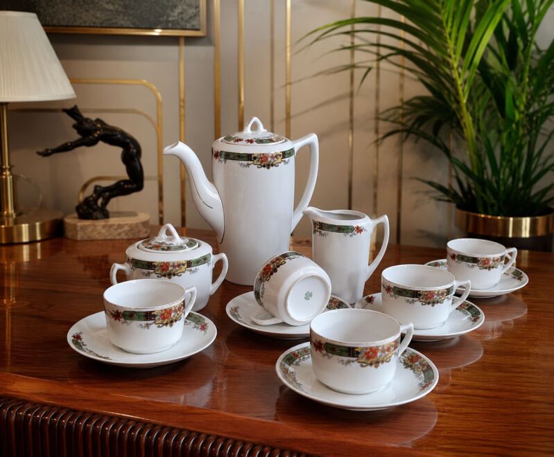 Starožitný porcelánový kávový servis Victoria Czechoslovakia 